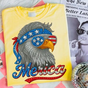 Merica Eagle Faux Rhinestone PNG, Retro 4th of July Design, Patriotic American Eagle Sublimation, Independence Day Shirt PNG
