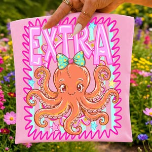 Extra Octopus PNG Sublimeringsdesign, Preppy Coquette Coastal Beach Shirt Grafik, Girly DTF Transfer Fil, Retro Summer Digital Nedladdning bild 7