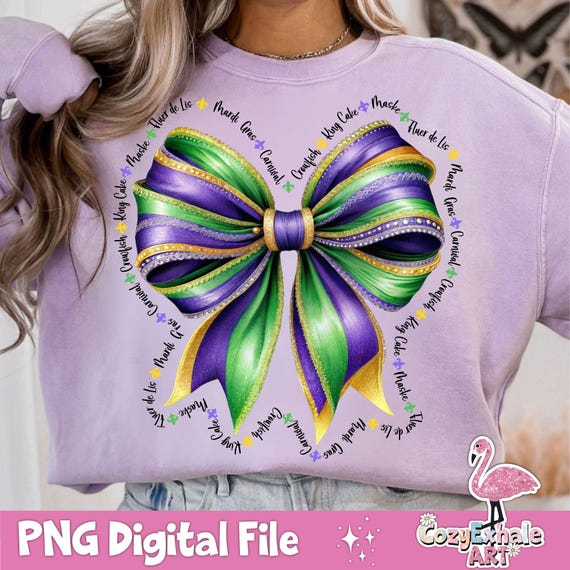 Mardi Gras Coquette Bow PNG: Retro Fleur De Lis Design (Digital Download)