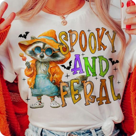 Spooky Raccoon PNG: Retro Halloween Shirt Design (Digital Download)