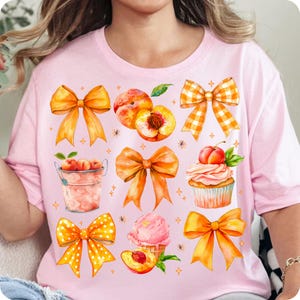Coquette Summer Peach PNG, Preppy Floral Bow Design, Sweet Summertime Sublimation, Trendy Just Peachy Shirt for Girly Cottagecore Vibes