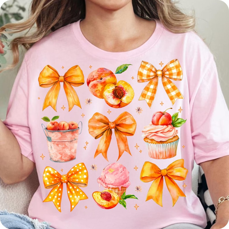Coquette Summer Peach PNG, Preppy Floral Bow Design, Sweet Summertime Sublimation, Trendy Just Peachy Shirt for Girly Cottagecore Vibes