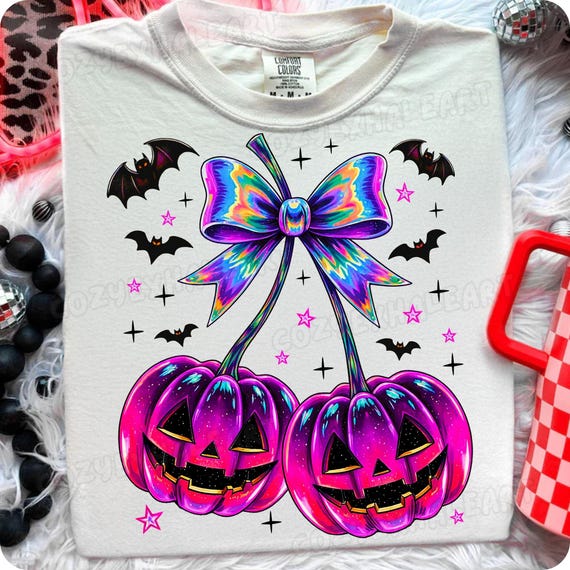 Girly Coquette Autumn Pumpkin with Cherries PNG: Fall Graphic Digital Download for Halloween Vibes
