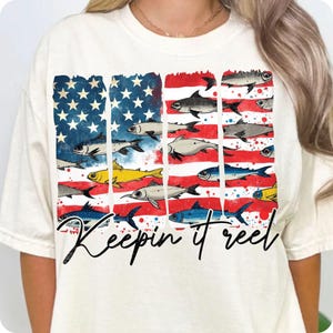 Keepin' It Reel PNG, Patriotic Fish Sublimation, Retro America 4th of July Design, Hooker USA Flag Fishing PNG, Digital Download