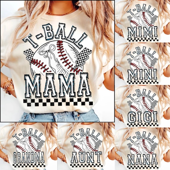 Retro Checkered T-Ball Mama Design: Game Day Sublimation PNG Digital Download