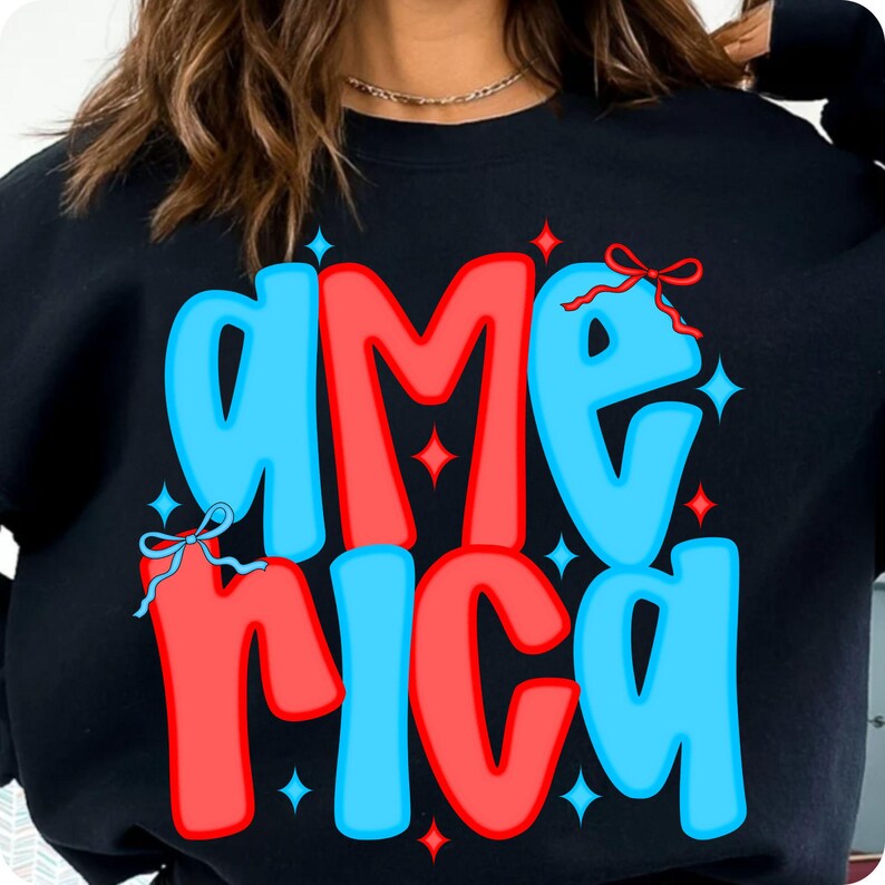 Preppy America Coquette Bow PNG, Floral Glitter Brushstroke Patriotic Sublimation Design, USA 4th of July Memorial Day Digital File