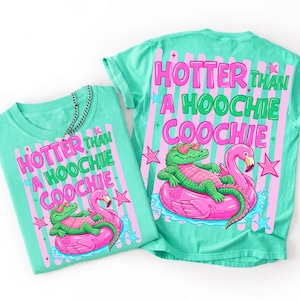 Hotter Than A Hoochie Coochie PNG, Alligator Flamingo Floatie Sublimation, Retro Summer Gator Design, Southern Pool Day PNG, Beach Life