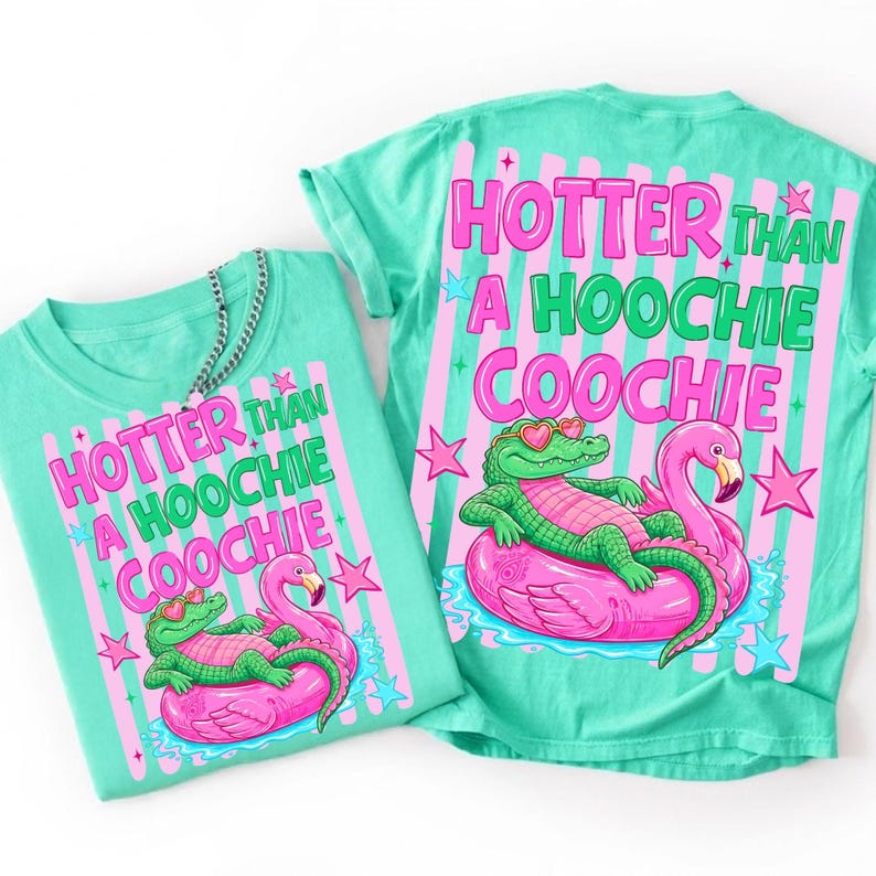 Hotter Than A Hoochie Coochie PNG, Alligator Flamingo Floatie Sublimation, Retro Summer Gator Design, Southern Pool Day PNG, Beach Life