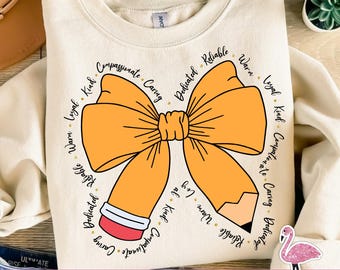 Teacher Pencil Coquette Bow PNG: Positive Sublimation Design (Digital Download)