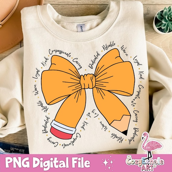 Teacher Pencil Coquette Bow PNG: Positive Sublimation Design (Digital Download)