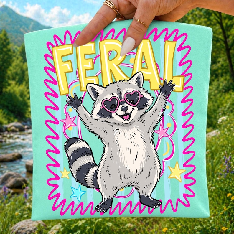 Preppy Feral Raccoon Digital Download PNG for Sublimation and DTF
