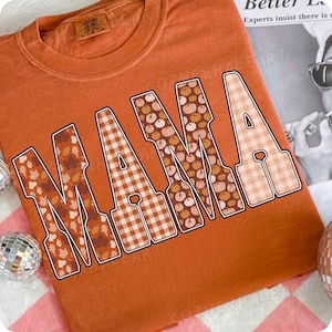 Fall Mama-shirt png-sublimatieontwerp | Gezellige pompoenpatch Mama herfst geruite bruine Thanksgiving rustieke digitale download voor shirts