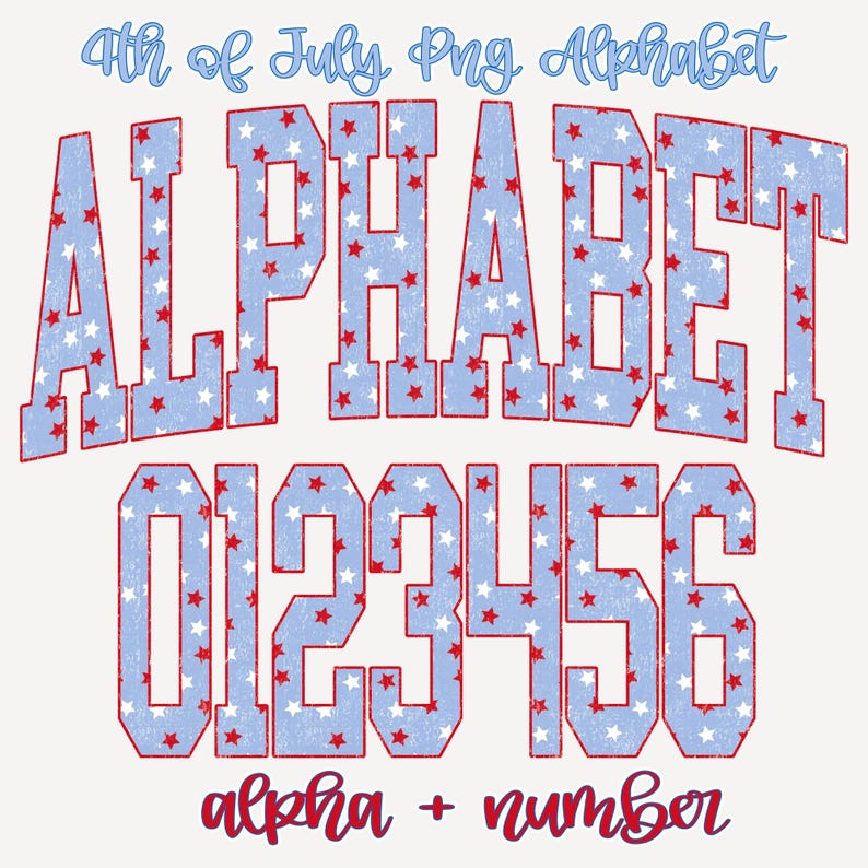 4th of July Distressed Alphabet PNG Patriotic Letters and Numbers