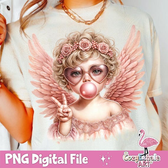 Retro Cupid Blowing Bubble PNG: Valentine's Sublimation Design (Digital Download)