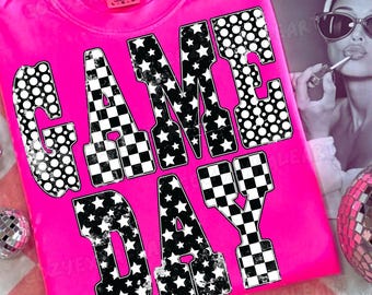 Vintage-Inspired Football Mom Checkered Star Gameday Shirt Design PNG Digital Download
