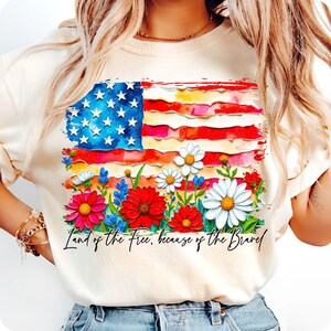 Floral American Flag PNG, USA Patriotic Wildflower Sublimation, 4th of July Memorial Day Design, Girly Oil Paint Brushstroke Flag