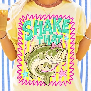 shake that bass png, funny fishing png, preppy fishing, coquette fish png, bass with bow png, lake life design, summer fishing png, sublimation designs, retro fishing png, girl fishing shirt, striped bass png, digital download, fishing gift for her