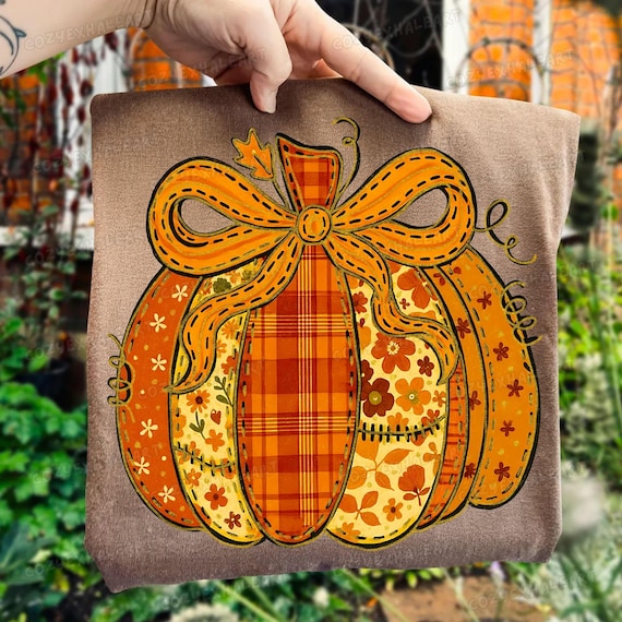 Coquette Pumpkin Sublimation PNG: Glitter Patchwork Design (Digital Download)