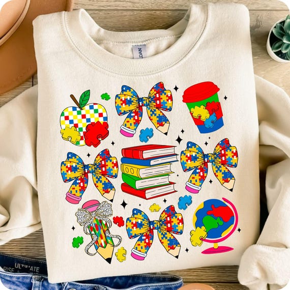 Autism Awareness Teacher Pencil PNG: Coquette Bow Design (Digital Download)