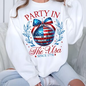 Celebrate in style with this Coquette USA 4th of July PNG! Featuring a trendy disco ball,