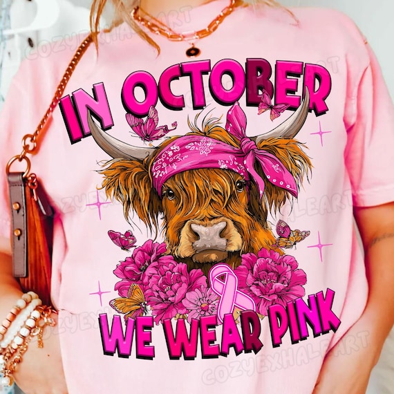 Breast Cancer Awareness PNG: Retro Halloween Highland Cow Design (Digital Download