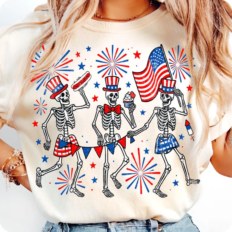 Funny Patriotic Skeletons 4th of July Sublimation Design
