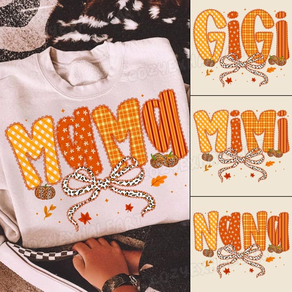 Retro Fall Mama PNG Bundle: Preppy Autumn Family Designs (Digital Download