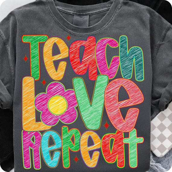 Teach Love Repeat PNG: Retro Boho Teacher Design (Digital Download)