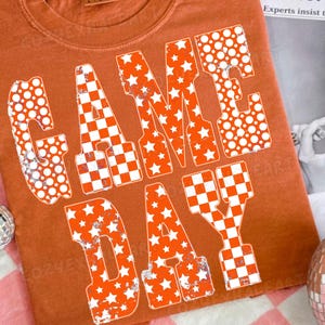 Gameday PNG Retro Orange Football Mom Shirt Design Checkered Star Sublimation Preppy Fall Game Day Digital Download Clipart Bundle