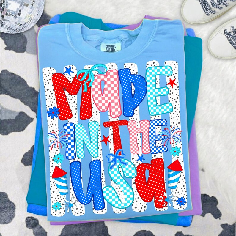 Patriotic Stars and Stripes Retro Sublimation PNG on a Mockup Shirt