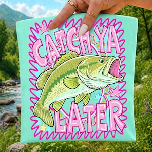 catch ya later png, bass fishing png, summer fishing png, preppy coastal png, lake day shirt png, largemouth bass png, sublimation design, fishing graphic, pastel fish png, coastal aesthetic, summer shirt design, fish clipart, lake life png