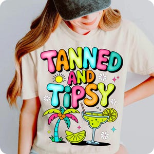 Tanned and Tipsy PNG, Funny Retro Summer Sublimation Design, Coquette Beach Vibes Clipart, Margarita Girls Trip Preppy Aesthetic