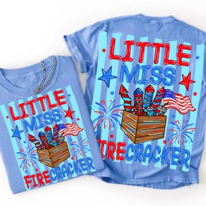 Little Miss Firecracker PNG 4th of July Sublimation Design Retro Patriotic Kids Shirt Design Red White Blue Independence Day Digital File