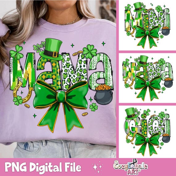 Lucky Mama Shamrock PNG: St Patrick's Day Coquette Design (Digital Download)