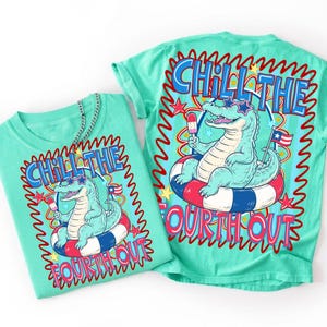 Chill The Fourth Out PNG, Patriotic Alligator Independence Day Sublimation Design, Retro 4th of July Humor Digital Download, USA Summer PNG