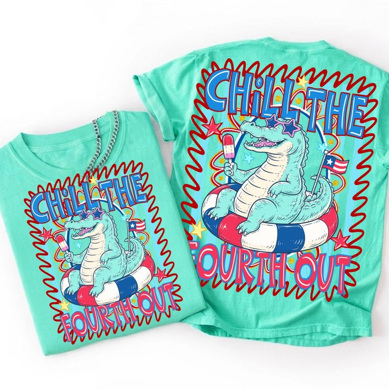 Chill The Fourth Out PNG design featuring a retro patriotic alligator wearing sunglasses and a USA hat