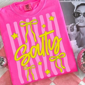 Salty PNG Beachy Retro Summer Vibes PNG Coquette Bow Neon Summer Digital File Retro Pink Stripe Ocean Beach Vacation Girly PNG Sublimation