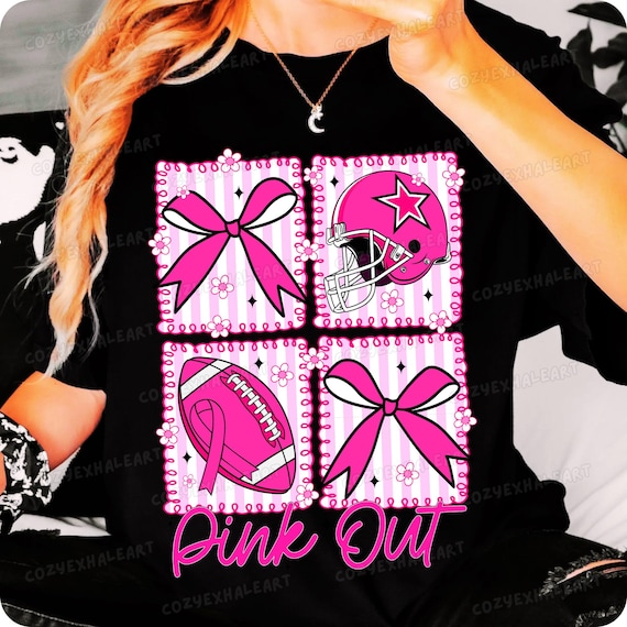 Pink Out Football PNG: Glitter Bow, Tackle Cancer - Sublimation Design (Digital Download)