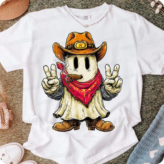 Retro Western Ghost PNG: Cowboy & Cowgirl Halloween Sublimation Design Digital Download