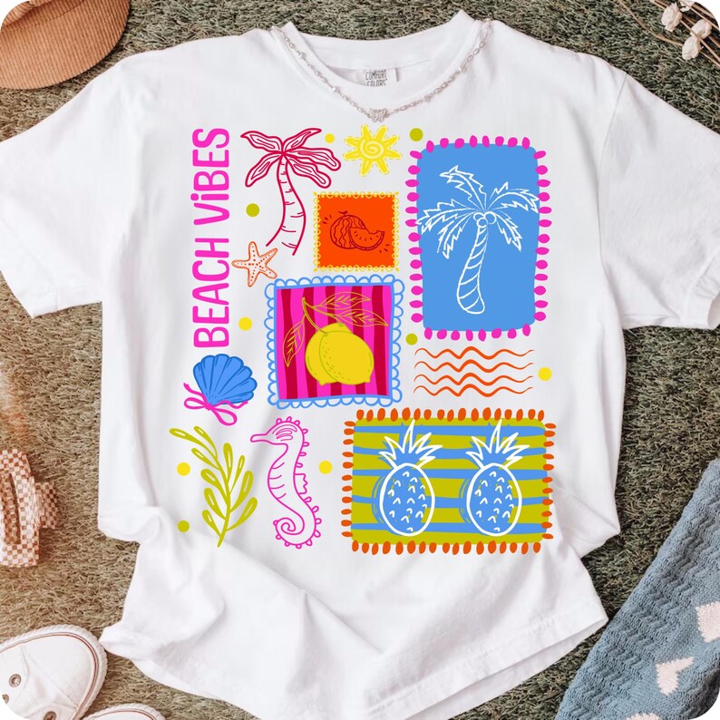 Mockup of Summer Patchwork Design on a Trendy Preppy T-Shirt