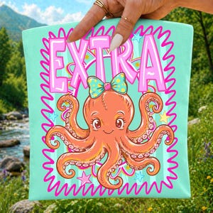 extra png, octopus png, preppy png, coquette png, summer shirt png, beach vibe png, coastal graphic, dtf transfer, sublimation file, girly png design, boutique design, pink teal png, retro summer