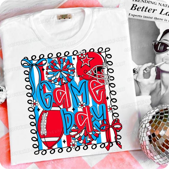 Preppy Football Mom Clipart: Coquette Cheerleader Spirit PNG for Game Day Sublimation