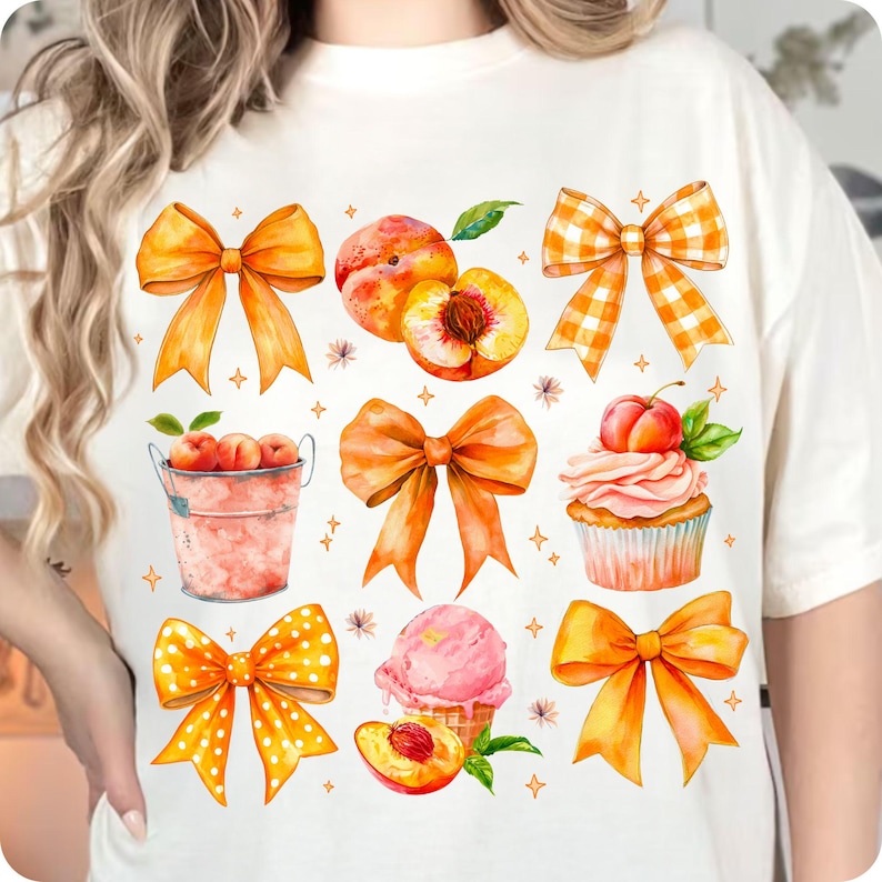 Coquette Summer Peach PNG, Preppy Floral Bow Design, Sweet Summertime Sublimation, Trendy Just Peachy Shirt for Girly Cottagecore Vibes