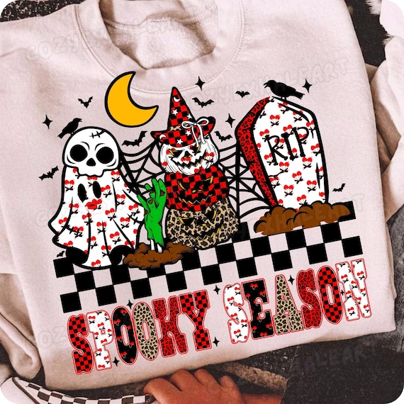 Spooky Season PNG Cute Ghost Leopard Halloween Sublimation Design Checkered Boo Clipart Digital Download for Trendy Fall Shirts and Crafts