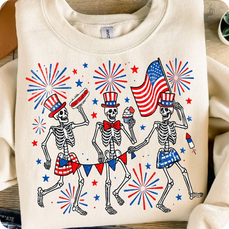 Patriotic Skeletons PNG, Funny USA 4th of July Red White Blue Sublimation Design, Independence Day America Party Shirt Graphic