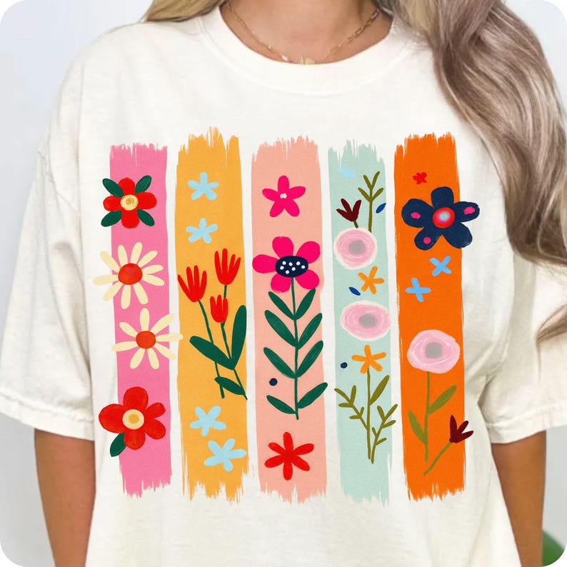 Floral Doodle Brushstroke PNG, Boho Wildflower Paint Stroke Sublimation, Preppy Floral Bouquet Design for Trendy Summer Shirt Art