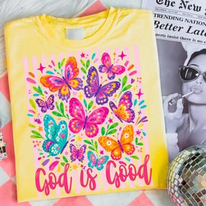 God Is Good PNG Christian Floral Sublimation Design Colorful Bible Verse Shirt Graphic Religious Striped Background DTF Digital Download