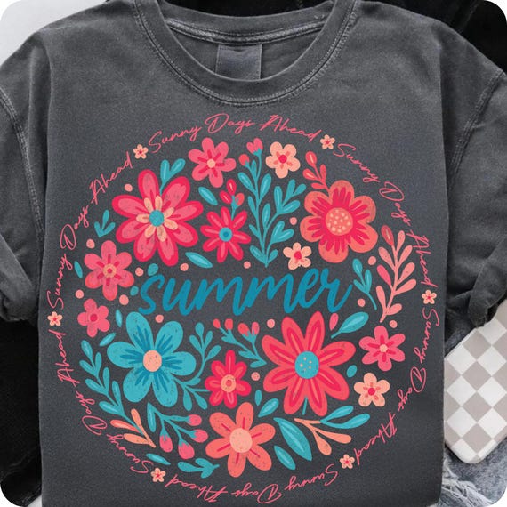 Retro Floral Summer PNG: Boho Wildflower Shirt Design (Digital Download)