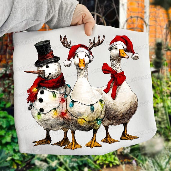 Vintage Christmas Goose PNG: Funny Santa & Snowman Design for Holiday Shirt Sublimation Projects