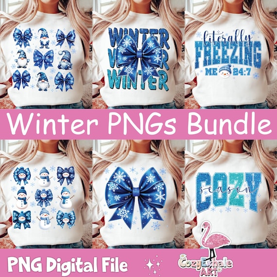 Winter PNG Bundle: Coquette Bow, Snowman, Christmas Tree (Digital Download)